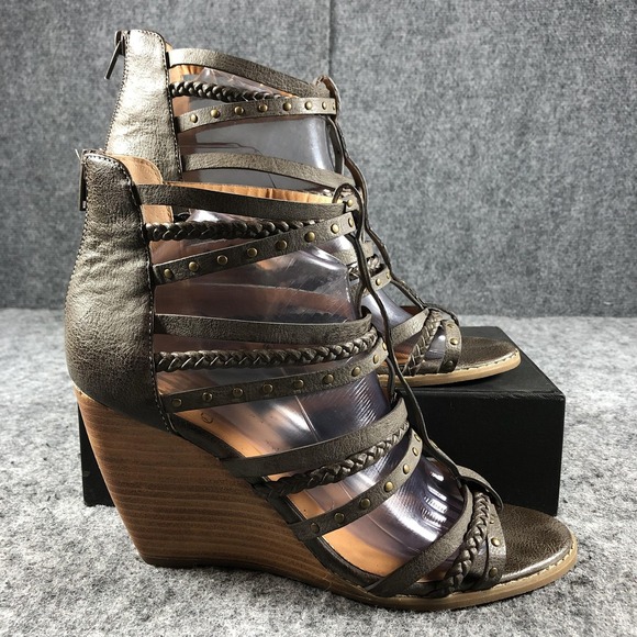 Crown Vintage Sandals Womens Size 10 Taupe Gladiator Wedge Studded Braided - Picture 2 of 15